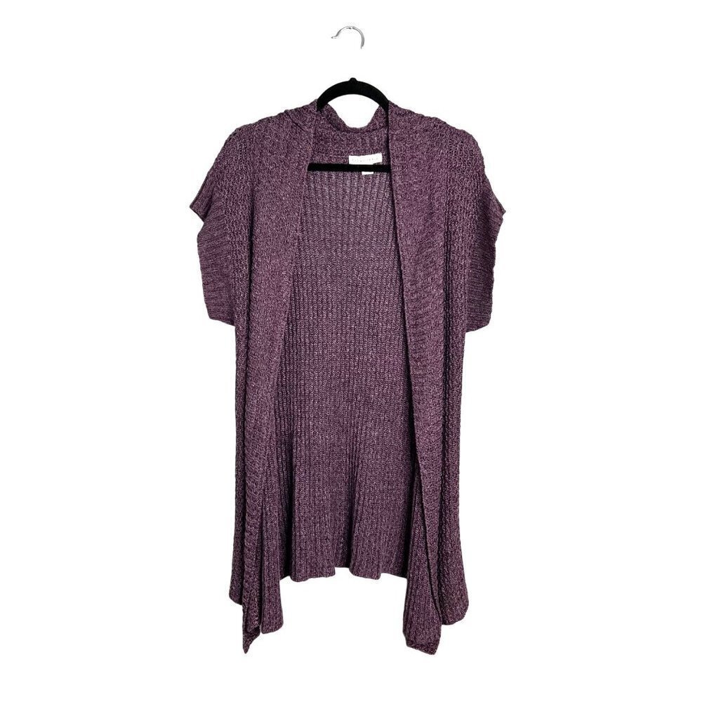 Coldwater Creek Open Short Sleeve Cardigan Sz S Knit Chunky Linen Rayon Purple